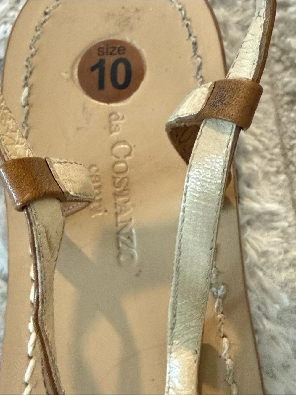 CR da Costanzo Capri Women's Beige/Tan Jeweled T-Strap Sandals Size 10